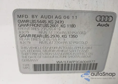 2012 Audi Q5 Premium Plus из США, поврежденный, VIN WAILFAFP3CA004977